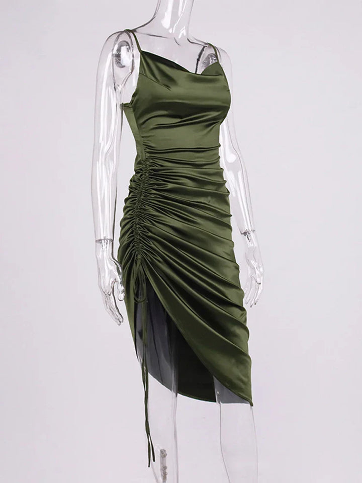 Midi satin dress with ruching - Lis
