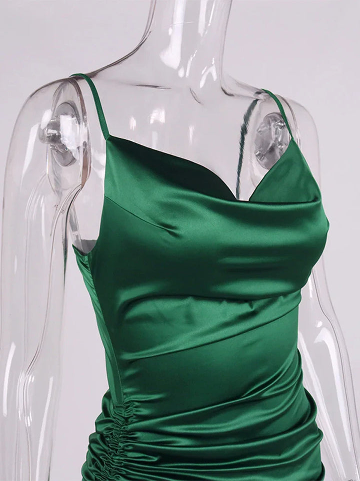 Midi satin dress with ruching - Lis
