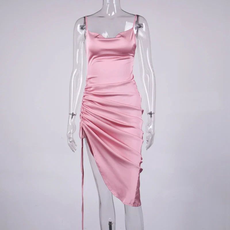 Midi satin dress with ruching - Lis