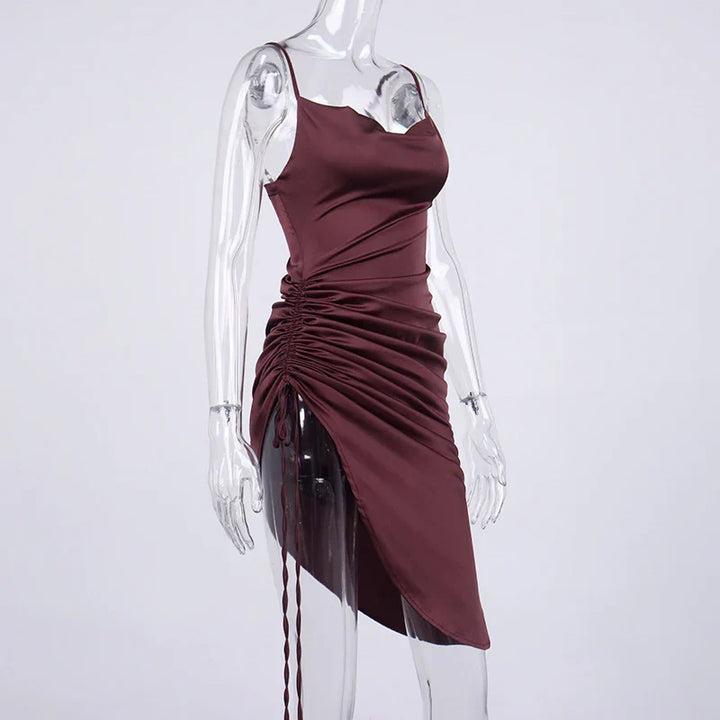 Midi satin dress with ruching - Lis