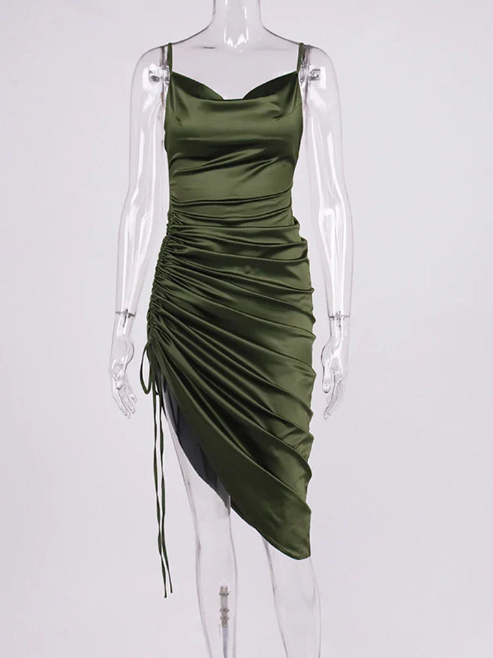Midi satin dress with ruching - Lis