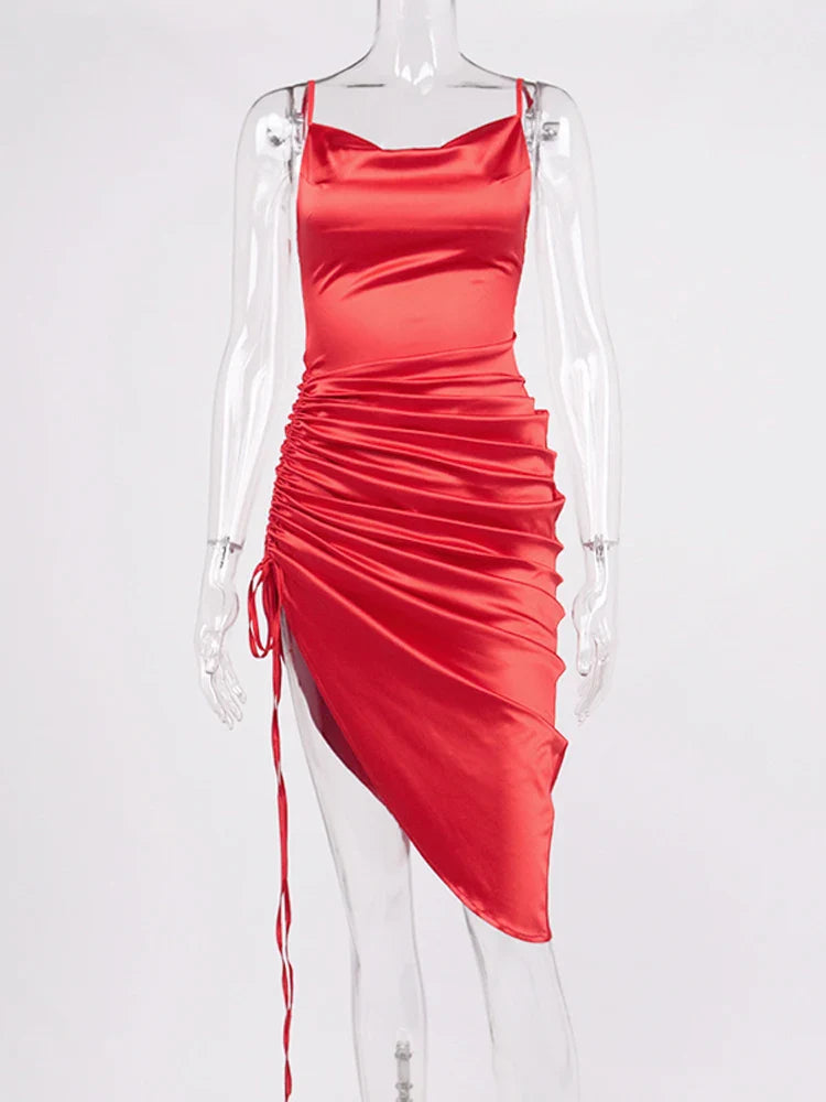 Midi satin dress with ruching - Lis