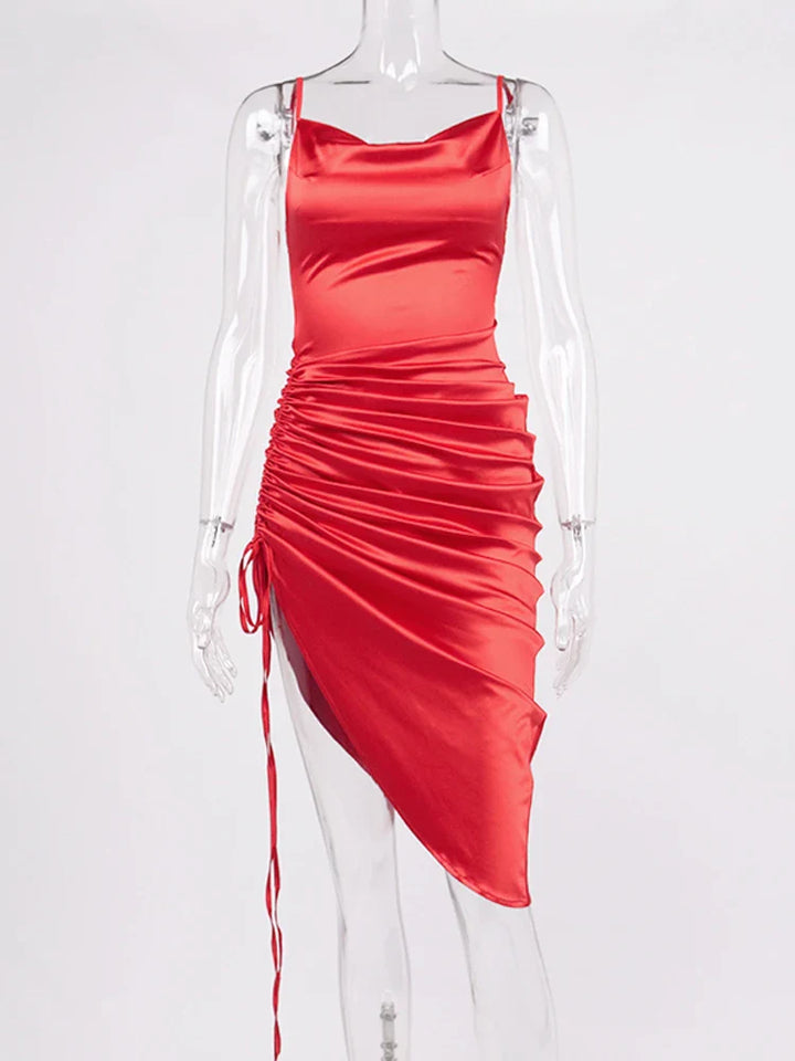 Midi satin dress with ruching - Lis