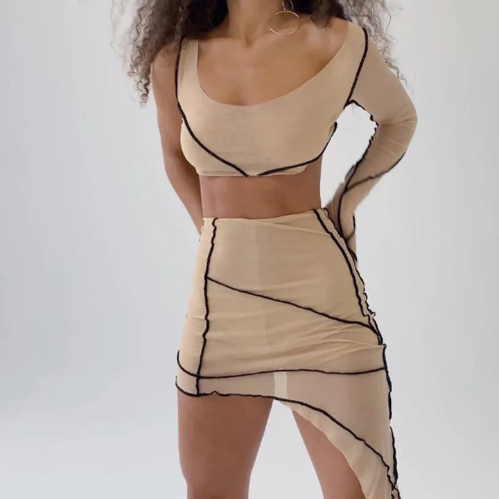 Two-piece set mini skirt and one-sleeve blouse - Kiara