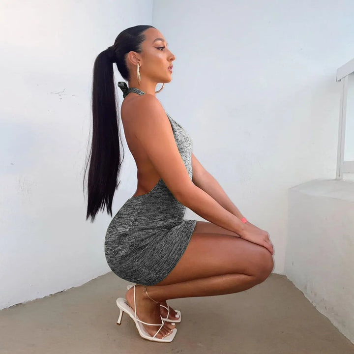 Mini Dress with Collar and Open Back - Sandra
