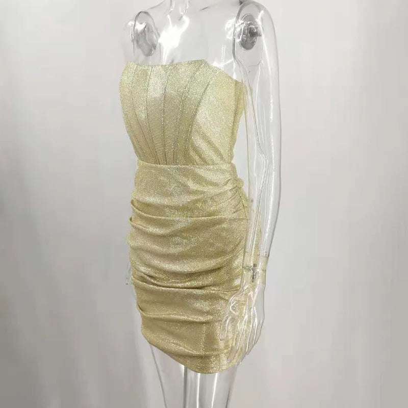 Strapless Mini Dress with Glitter Corset Design - Sienna