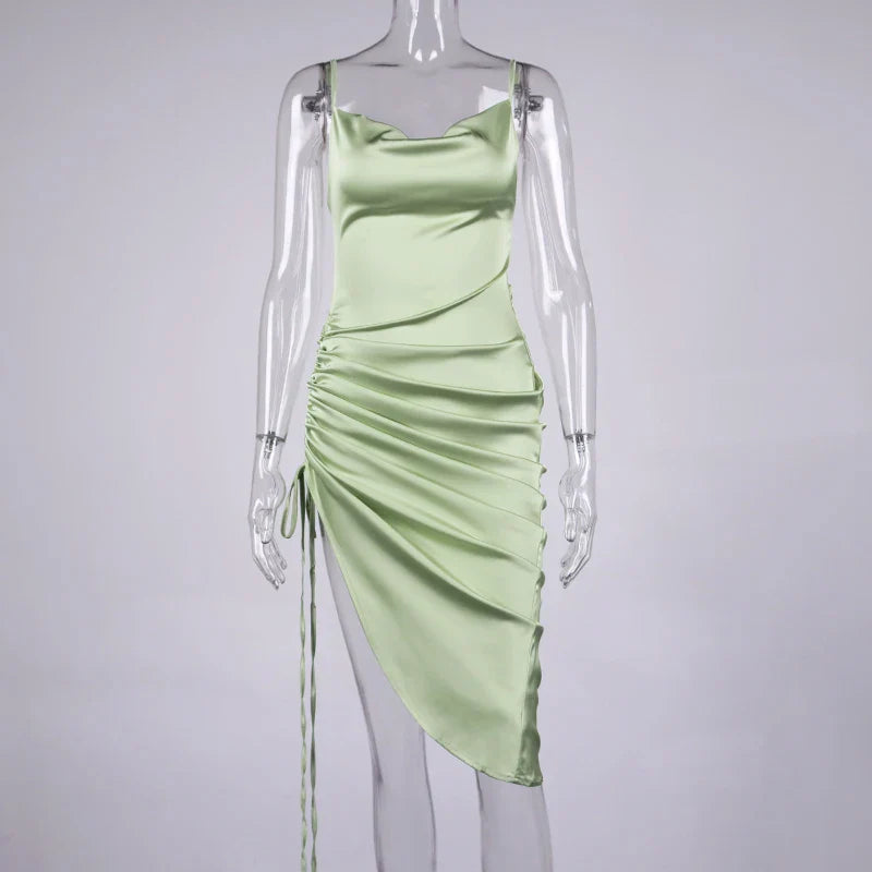 Midi satin dress with ruching - Lis