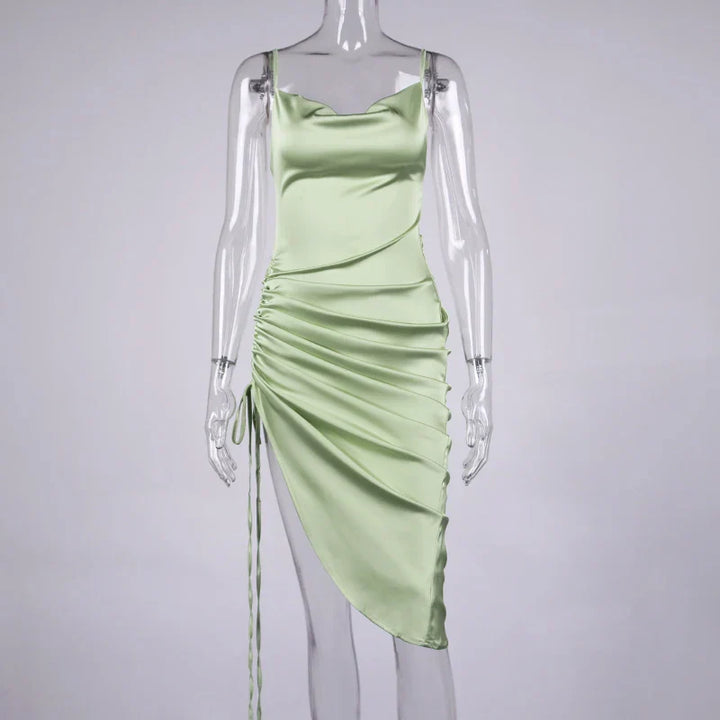 Midi satin dress with ruching - Lis