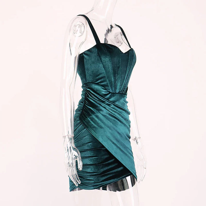 Velvet Mini Dress with Corset Design and Ruching - Sheina