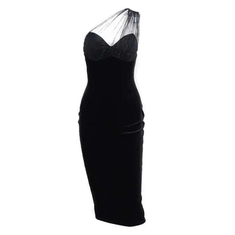 Midi velvet dress with chiffon sequin detail - Irene