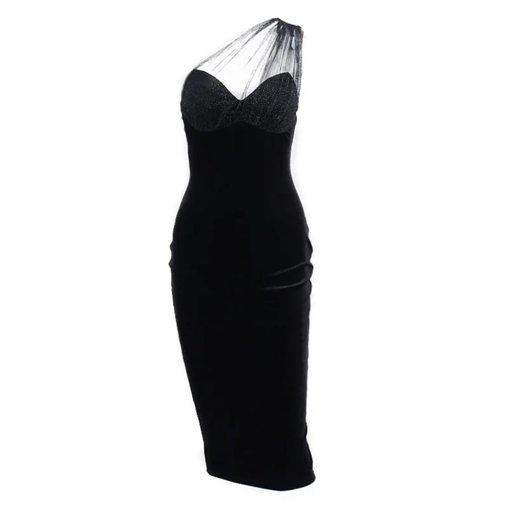 Midi velvet dress with chiffon sequin detail - Irene