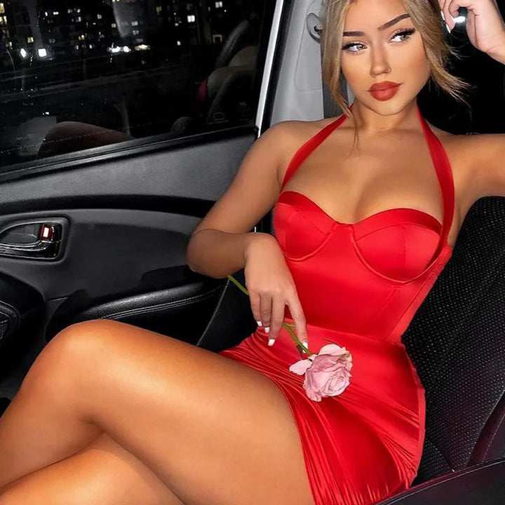 Fitted satin mini dress with corset design - Aylin