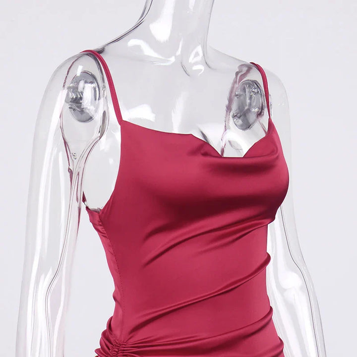 Midi satin dress with ruching - Lis