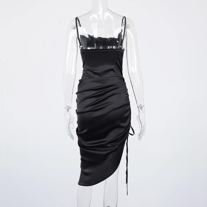Midi satin dress with ruching - Lis