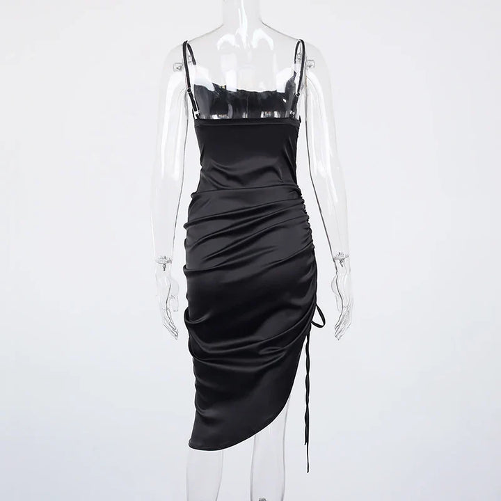 Midi satin dress with ruching - Lis
