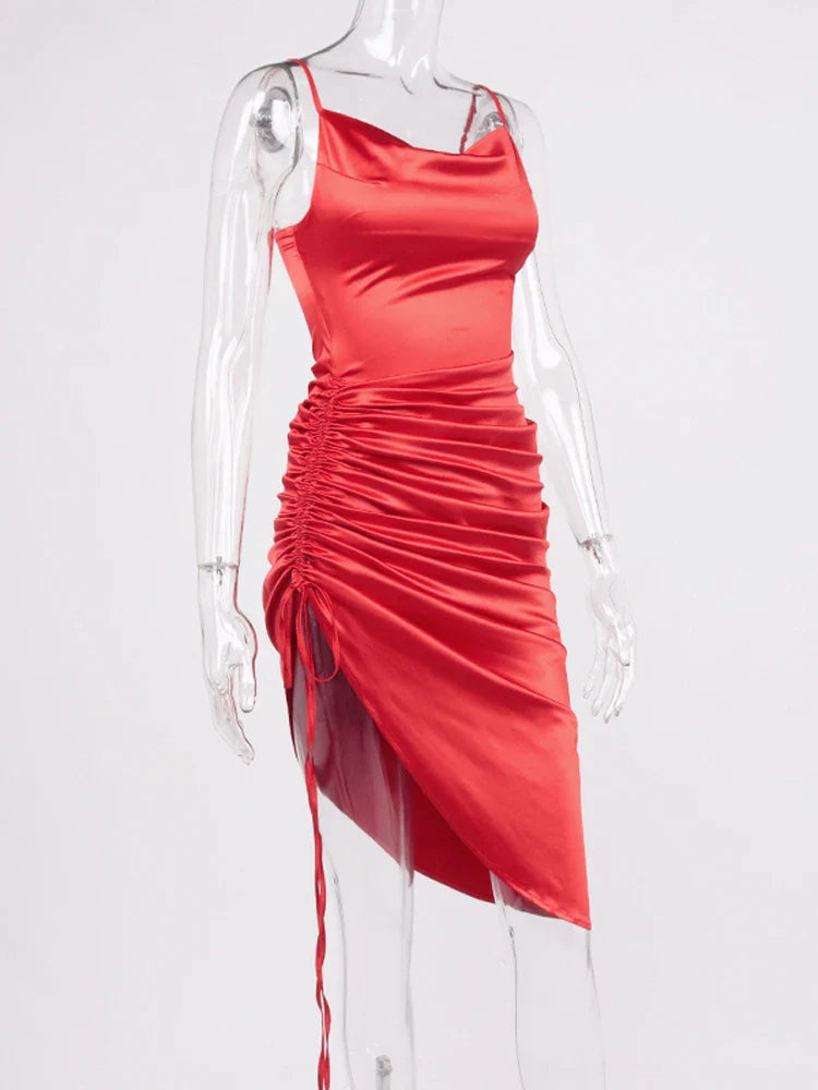 Midi satin dress with ruching - Lis