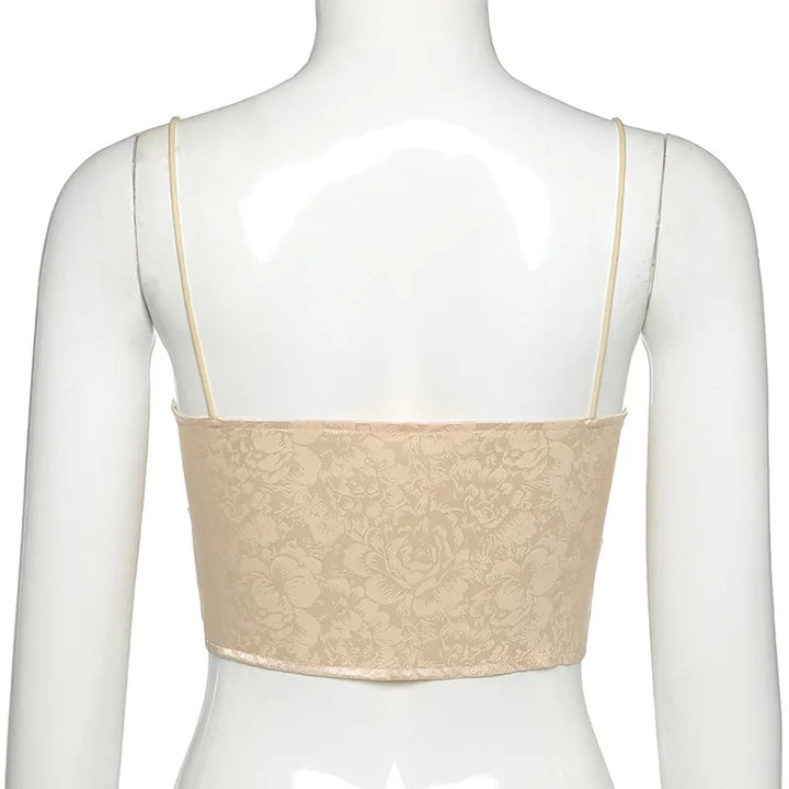 Tie-Back Top with Floral Print Decoration - Heleni