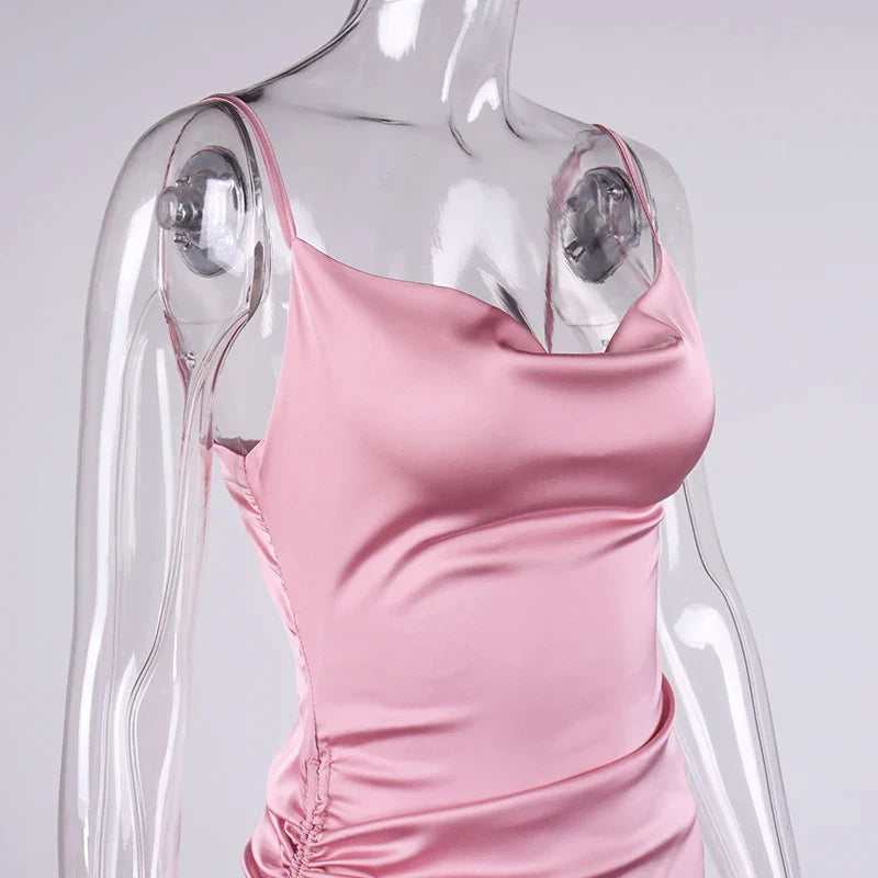 Midi satin dress with ruching - Lis