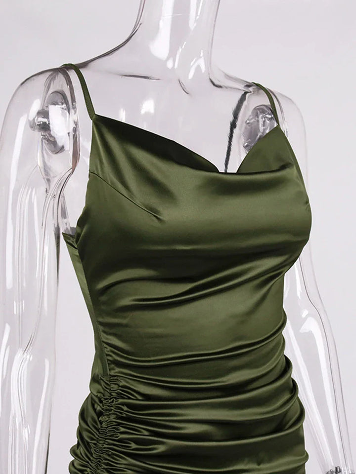 Midi satin dress with ruching - Lis