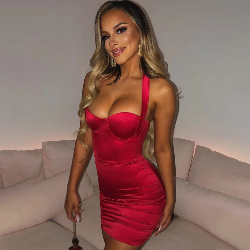 Fitted satin mini dress with corset design - Aylin