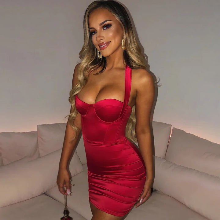 Fitted satin mini dress with corset design - Aylin