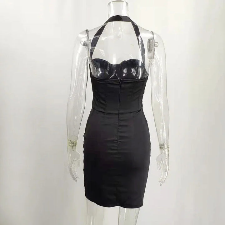 Fitted satin mini dress with corset design - Aylin