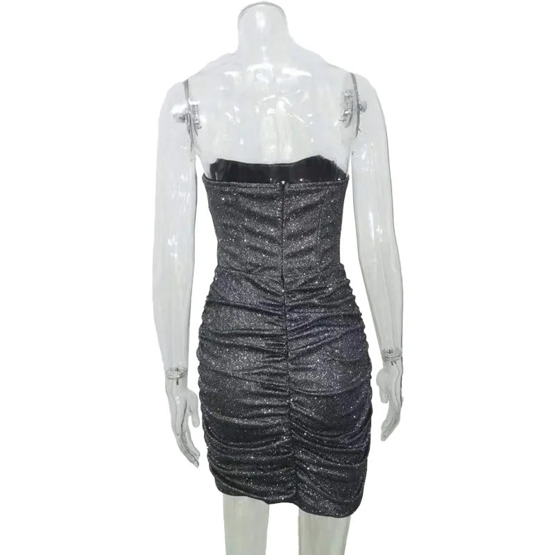 Strapless Mini Dress with Glitter Corset Design - Sienna