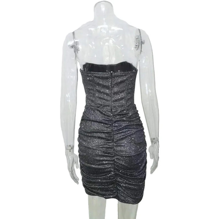 Strapless Mini Dress with Glitter Corset Design - Sienna