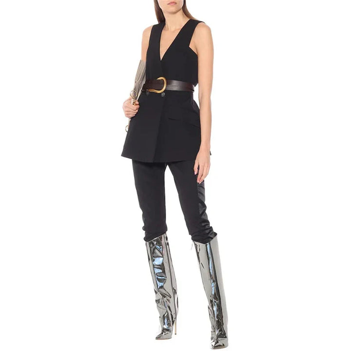 High Pointed Toe Heel Boots with Glossy Leather Design - Sloane