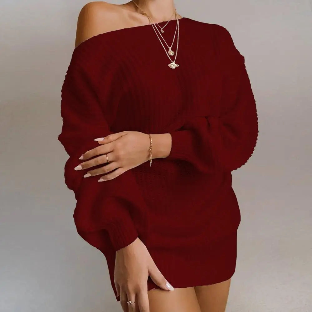 Off-Shoulder Knit Mini Dress - Bee