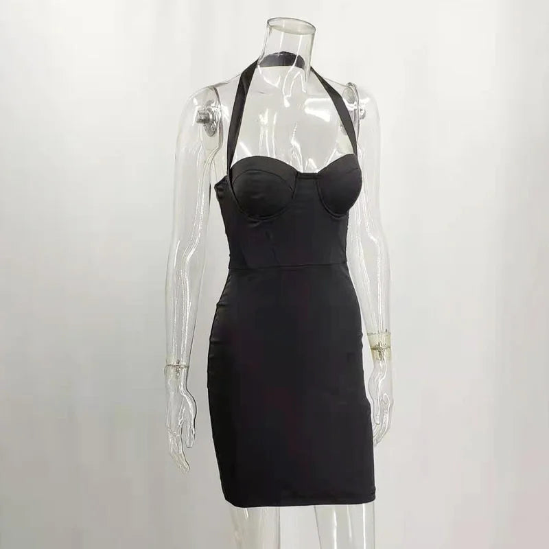 Fitted satin mini dress with corset design - Aylin