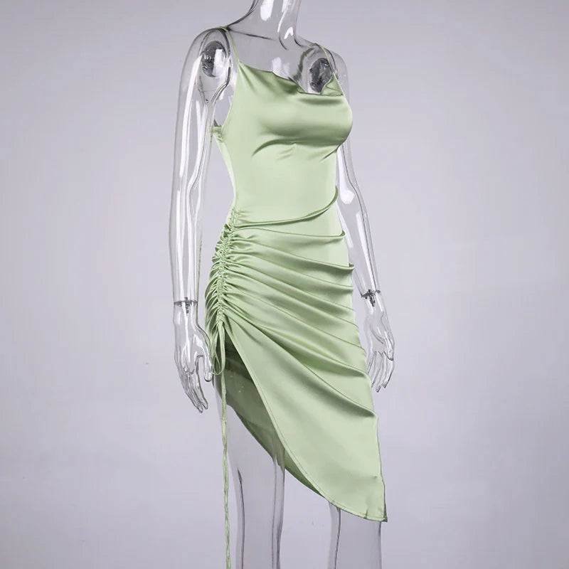 Midi satin dress with ruching - Lis