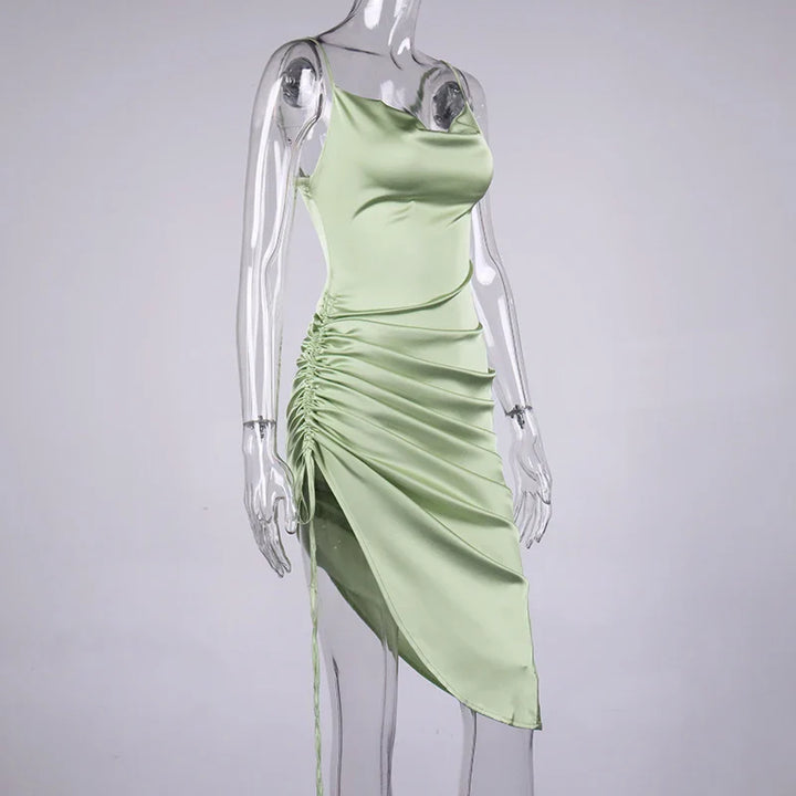 Midi satin dress with ruching - Lis