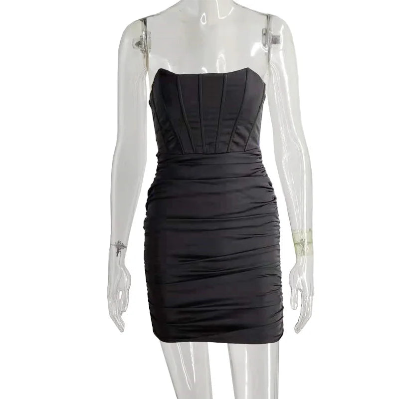 Strapless Satin Mini Dress with Corset Cut and Ruching - Cindy