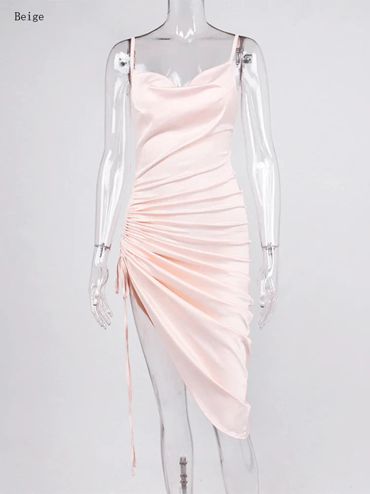 Midi satin dress with ruching - Lis