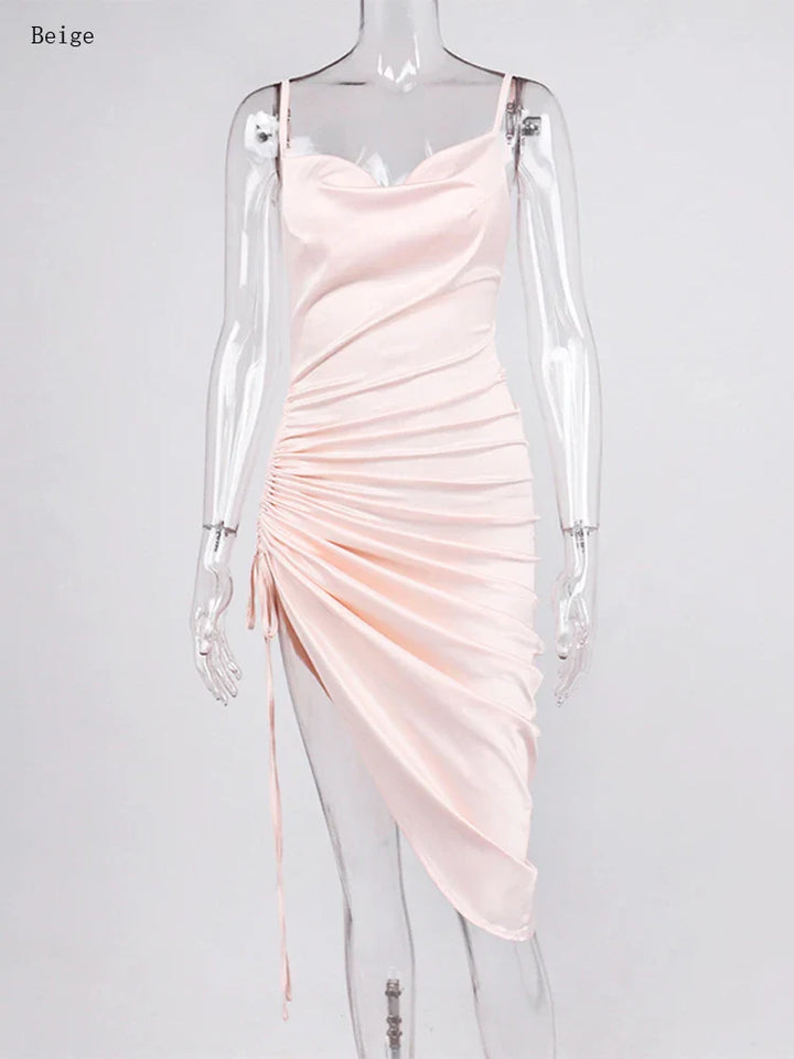 Midi satin dress with ruching - Lis