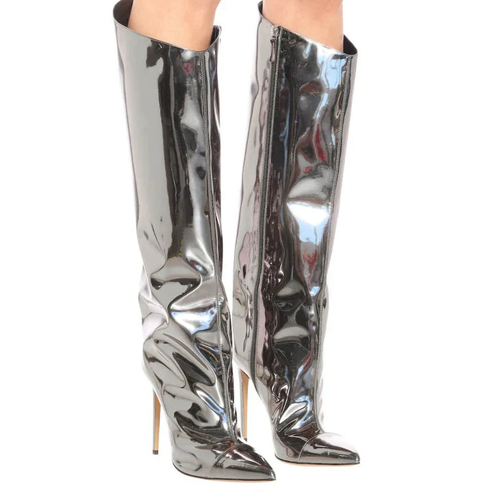 High Pointed Toe Heel Boots with Glossy Leather Design - Sloane