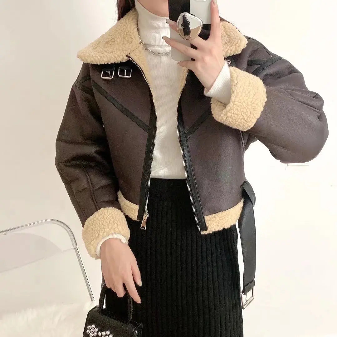Short leather coat with inner fur - Johnny