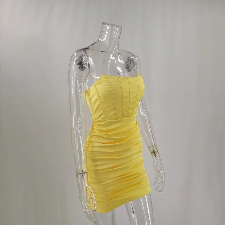 Strapless Satin Mini Dress with Corset Cut and Ruching - Cindy