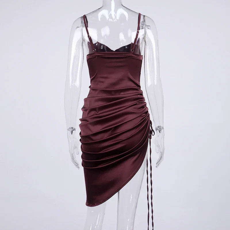 Midi satin dress with ruching - Lis