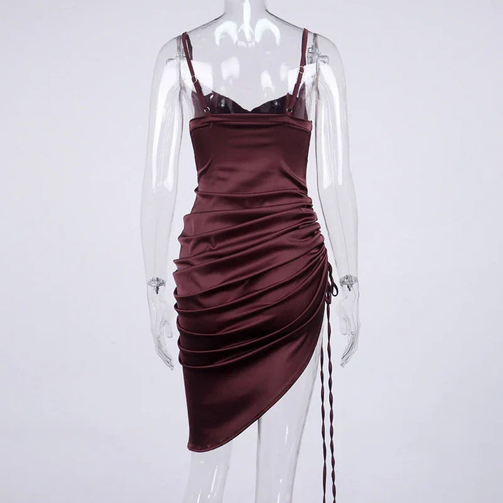 Midi satin dress with ruching - Lis
