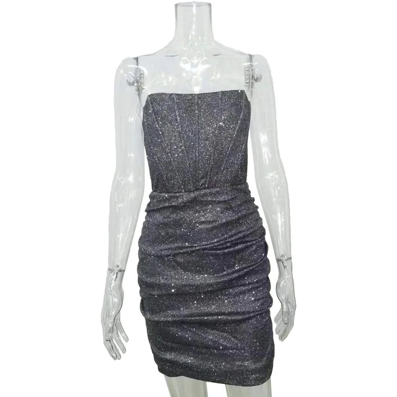 Strapless Mini Dress with Glitter Corset Design - Sienna