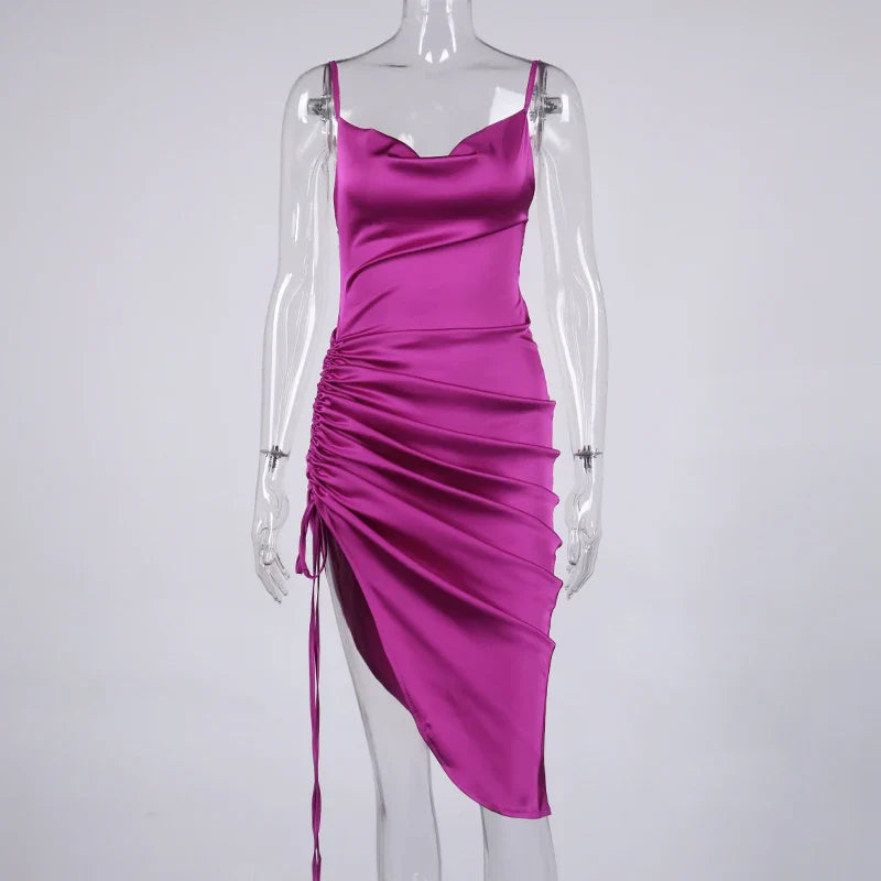 Midi satin dress with ruching - Lis