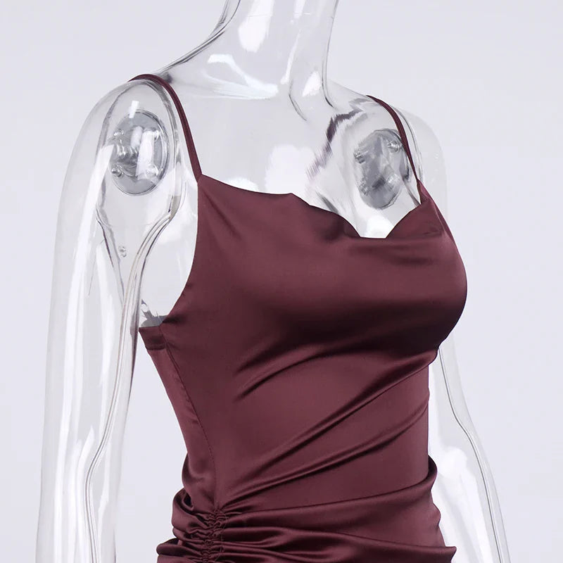 Midi satin dress with ruching - Lis