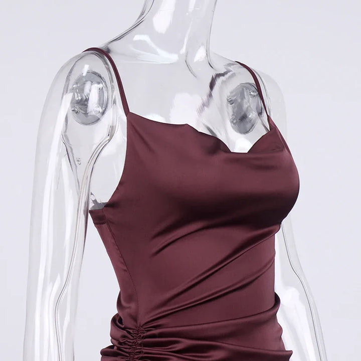 Midi satin dress with ruching - Lis