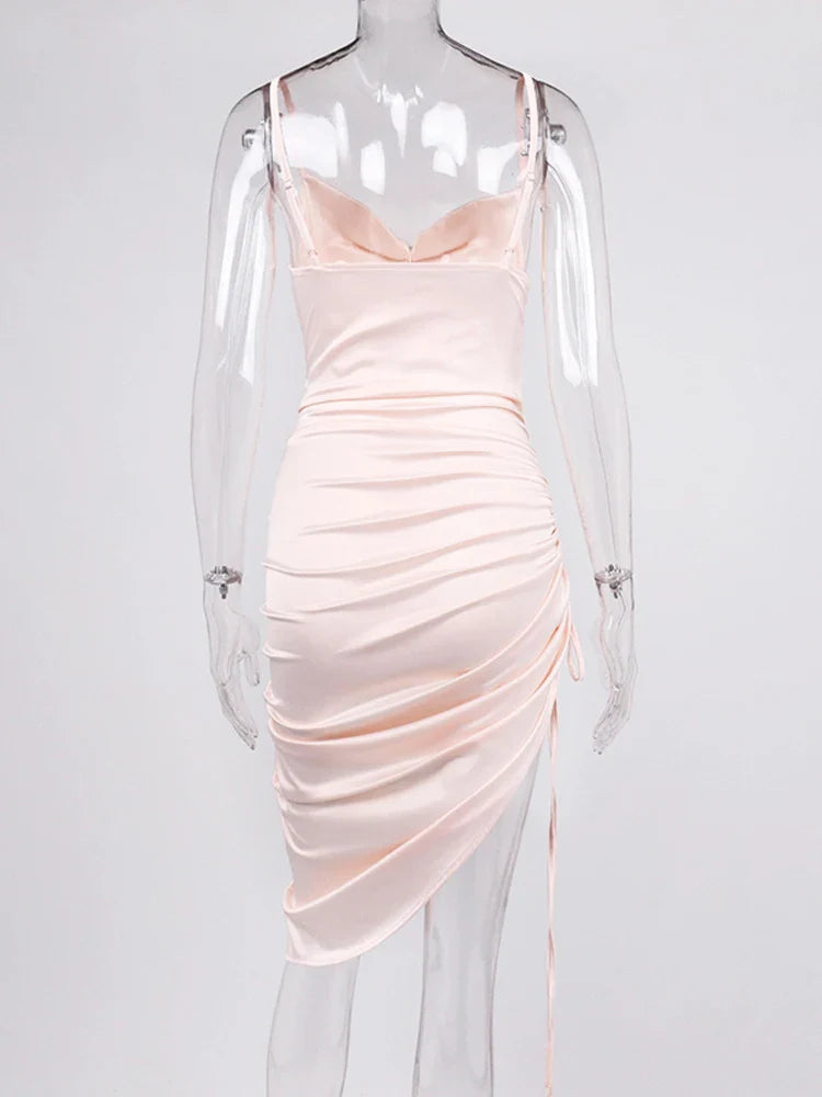 Midi satin dress with ruching - Lis