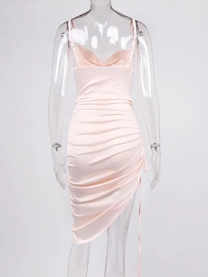 Midi satin dress with ruching - Lis