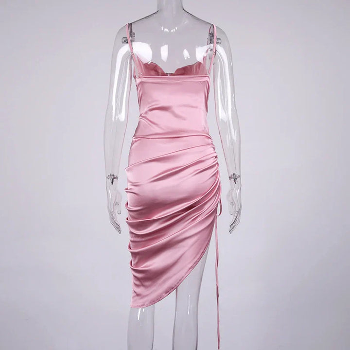 Midi satin dress with ruching - Lis