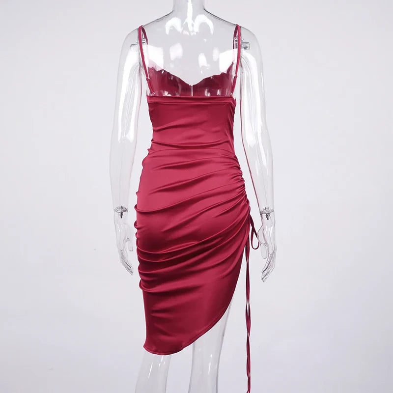 Midi satin dress with ruching - Lis