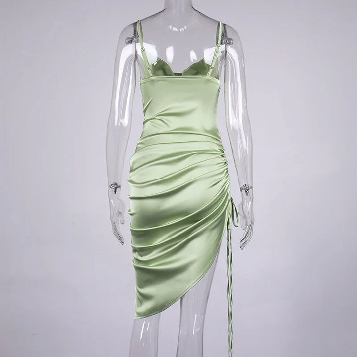 Midi satin dress with ruching - Lis